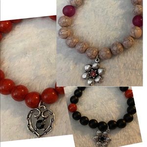 BOGO 1. Red w/Blk Bracelet with Heart Charm, 2. LT Pink, 3. Black w/Red Pick One